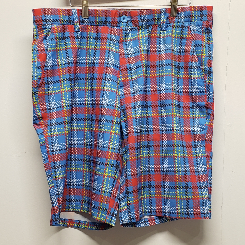 Hreski Plaid Print Shorts Mens Size 36  Colorful Bold Casual Summer Golf